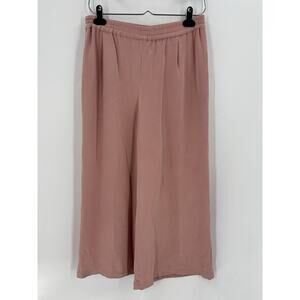 ZZ Vintage Pants Womens Small Blush Pink 100% Silk Wide Leg Stretch Pockets Crop